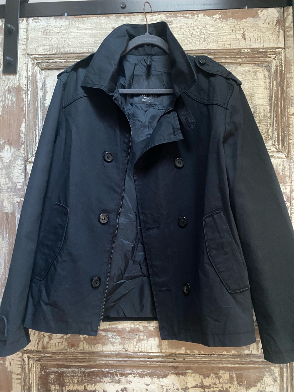 Zara Man Moda Sport Black Jacket 100% Cotton, Size xL